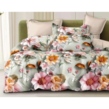 Pościel 160x200 Bawełna satynowa różowe kwiaty PK692 z prześcieradłem